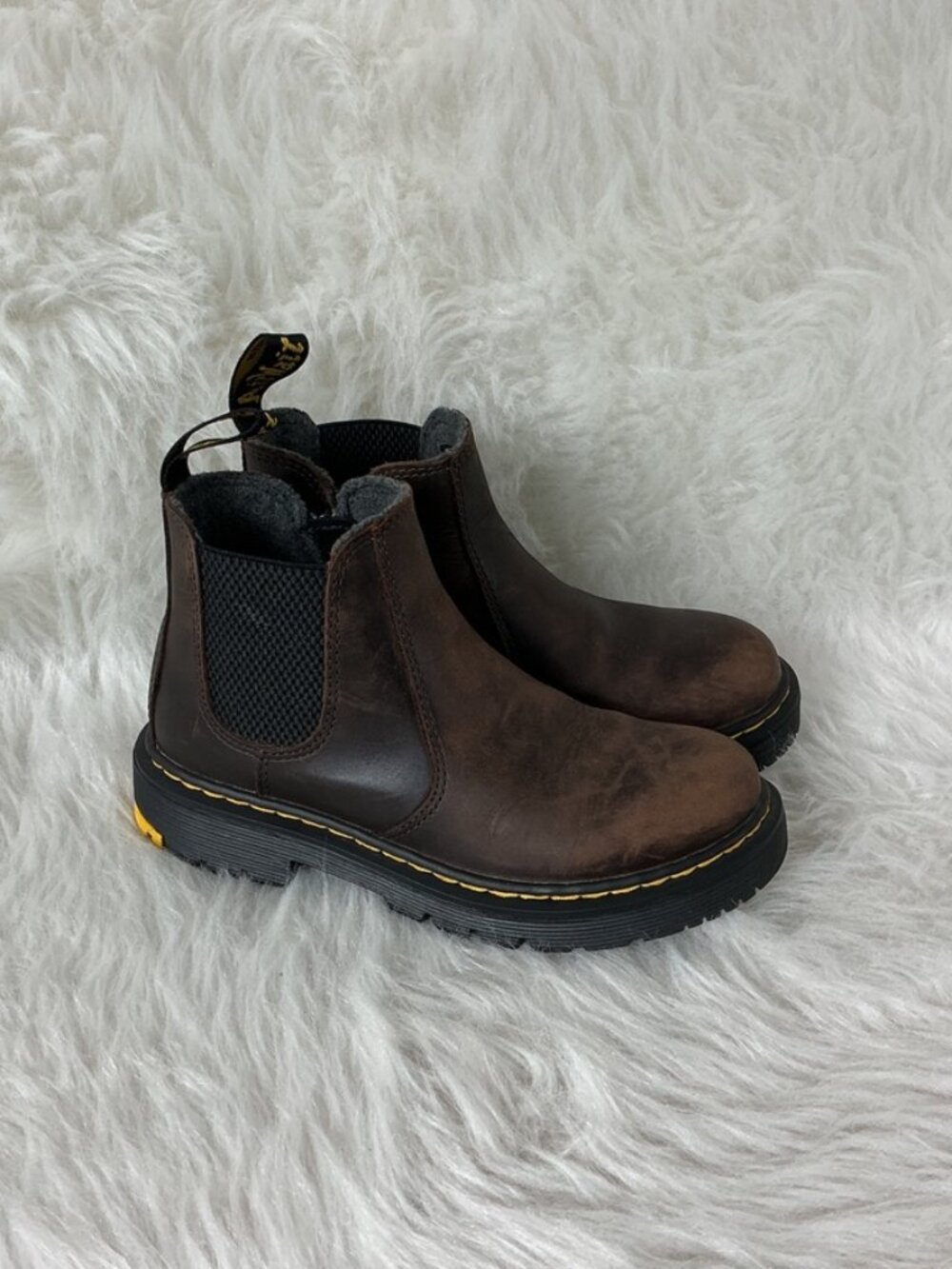 Dr. Martens 2976 J Kids Boys Brown Leather Lined Side Zip Chelsea Boots US 1